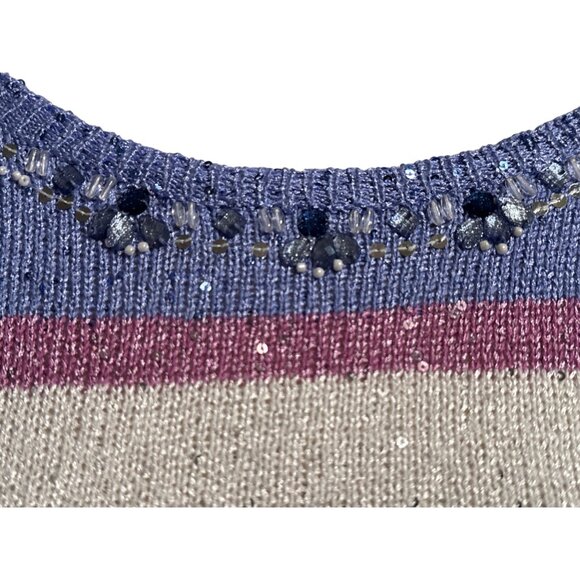 Alfred Dunner Striped Sequin Sweater Soft 3/4 Sleeve Soft Shiny Size 2X - Picture 2 of 6